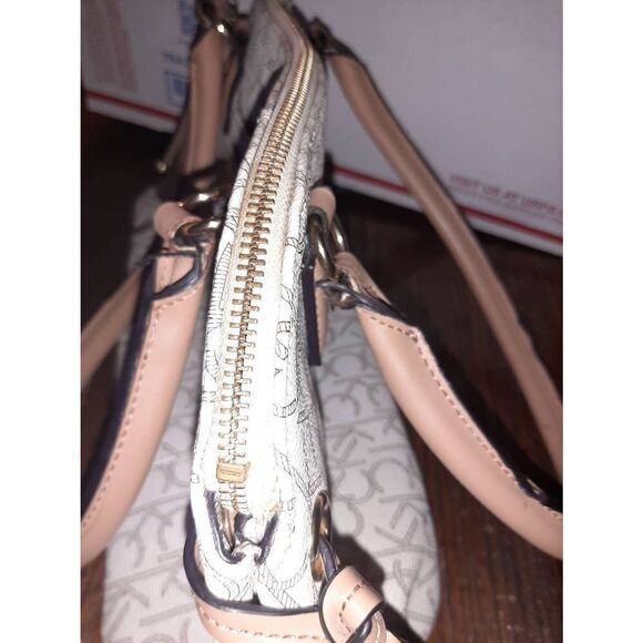 Calvin Klein Logo Tan Ivory Medium Top Handle Satchel Purse Handbag Bag - Picture 7 of 10